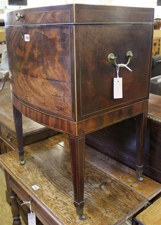 George III inlaid mahogany bow-fronted cellaret (converted)